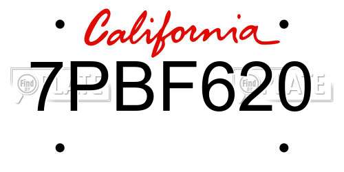 7PBF620 California License Plate