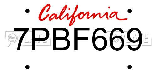 7PBF669 California License Plate