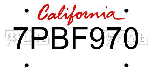 7PBF970 California License Plate