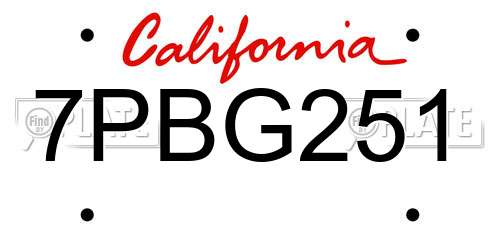 7PBG251 California License Plate