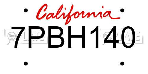 7PBH140 California License Plate