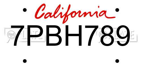 7PBH789 California License Plate