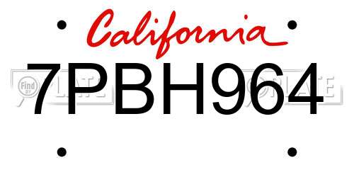 7PBH964 California License Plate