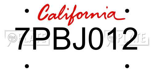 7PBJ012 California License Plate