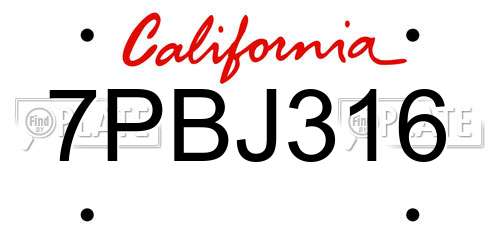 7PBJ316 California License Plate