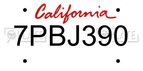 7PBJ390 California License Plate