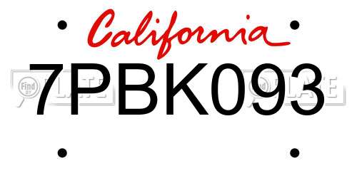 7PBK093 California License Plate