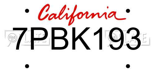 7PBK193 California License Plate