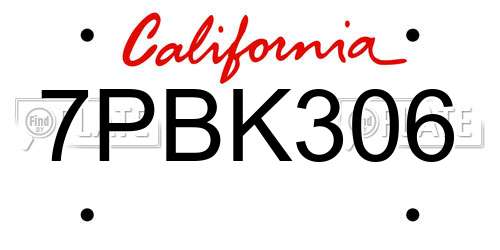 7PBK306 California License Plate