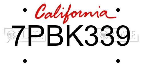 7PBK339 California License Plate
