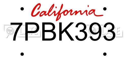 7PBK393 California License Plate