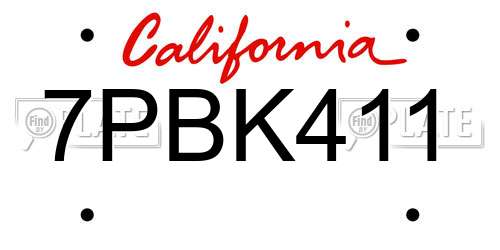 7PBK411 California License Plate