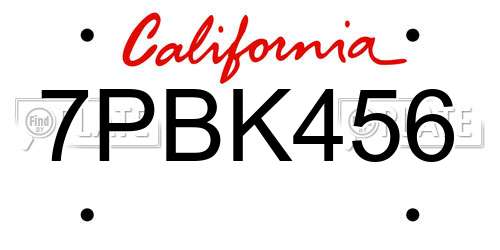 7PBK456 California License Plate