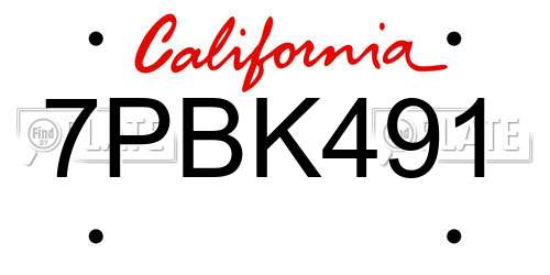7PBK491 California License Plate