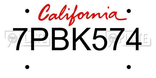 7PBK574 California License Plate