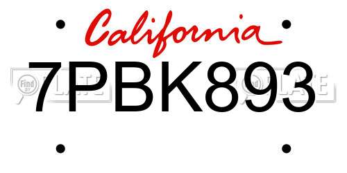 7PBK893 California License Plate