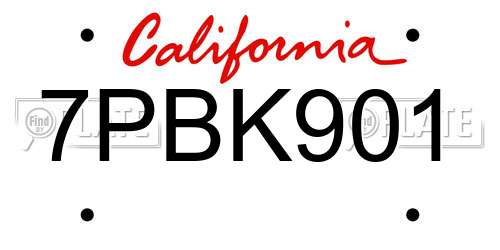 7PBK901 California License Plate