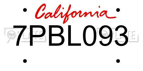 7PBL093 California License Plate