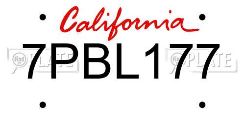 7PBL177 California License Plate