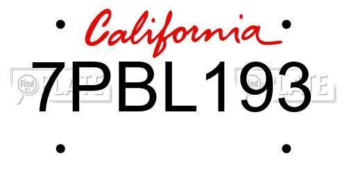 7PBL193 California License Plate