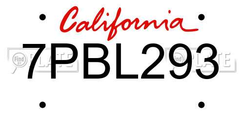 7PBL293 California License Plate
