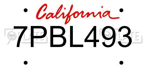 7PBL493 California License Plate