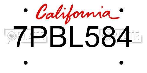 7PBL584 California License Plate