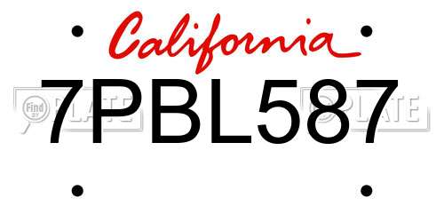 7PBL587 California License Plate