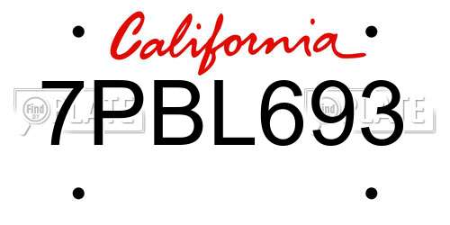 7PBL693 California License Plate