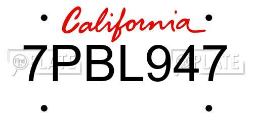 7PBL947 California License Plate