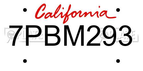 7PBM293 California License Plate
