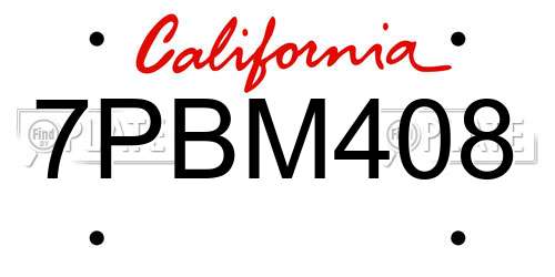 7PBM408 California License Plate