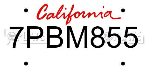 7PBM855 California License Plate