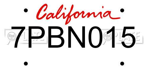7PBN015 California License Plate