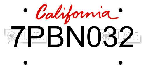 7PBN032 California License Plate