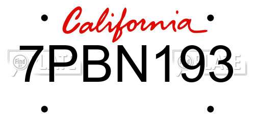 7PBN193 California License Plate