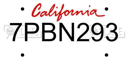 7PBN293 California License Plate