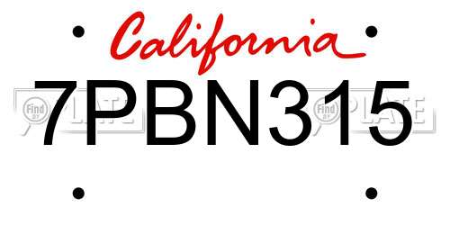 7PBN315 California License Plate