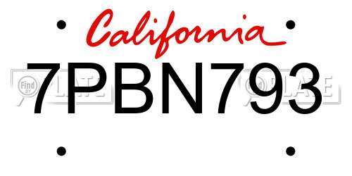7PBN793 California License Plate