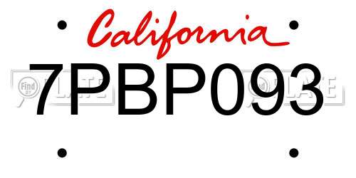 7PBP093 California License Plate