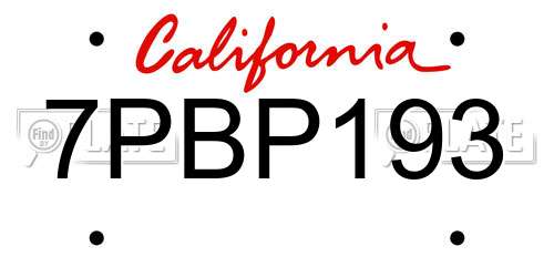 7PBP193 California License Plate