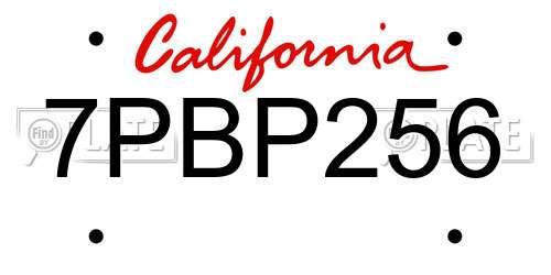7PBP256 California License Plate