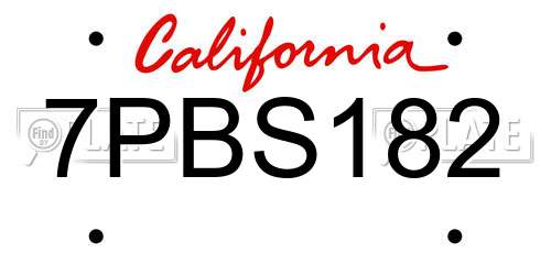 7PBS182 California License Plate