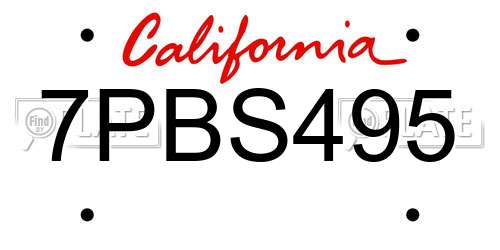 7PBS495 California License Plate
