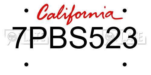 7PBS523 California License Plate