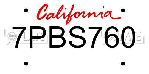 7PBS760 California License Plate
