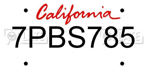 7PBS785 California License Plate