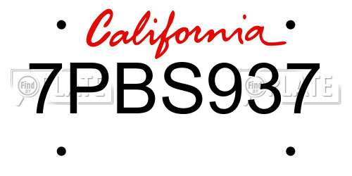 7PBS937 California License Plate