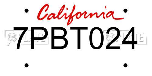 7PBT024 California License Plate