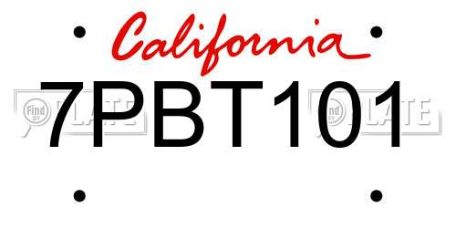 7PBT101 California License Plate